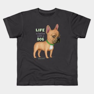 cute awesome funny French Bulldog with Green Collar Kids T-Shirt